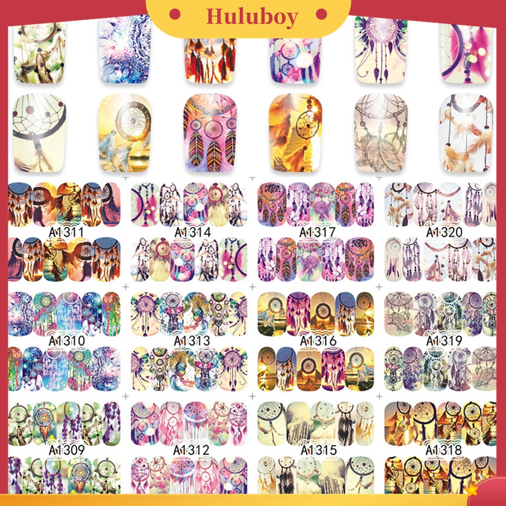 Huluboy Huluboy♡ 12 Lembar Stiker Kuku Motif Print Tahan Air Untuk Kecantikan Wanita