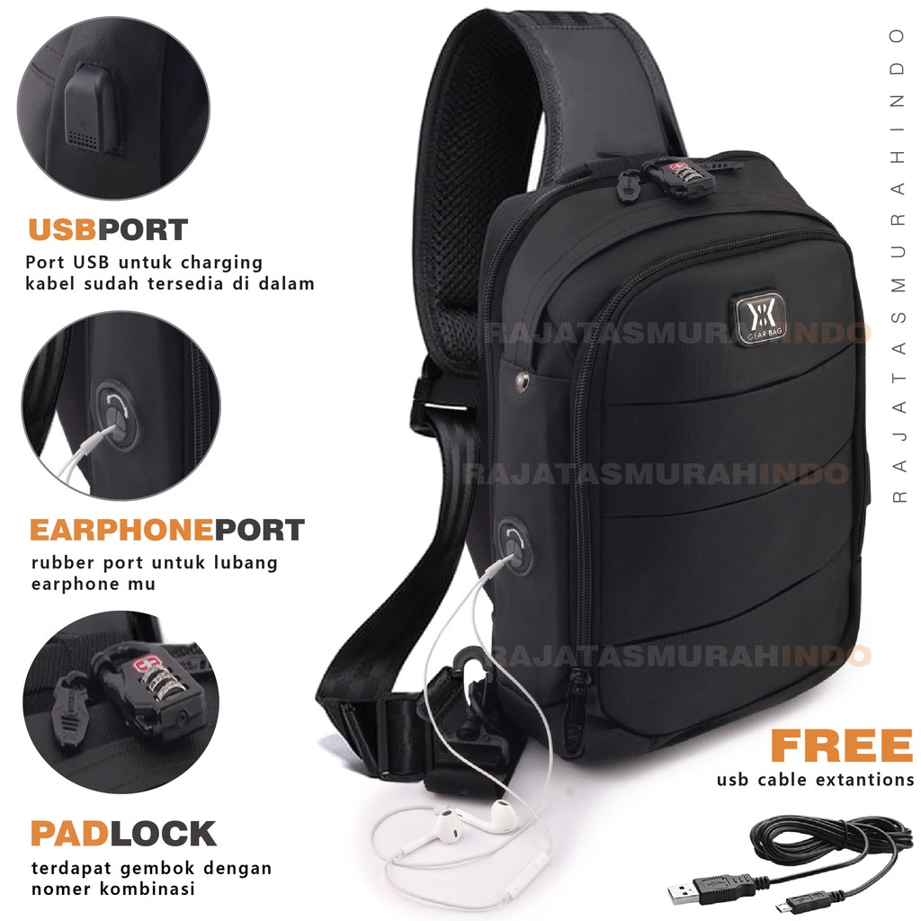 GEAR BAG KEY 13132 - Tas Selempang Pria  Anti Theft Casual With USB &amp; Password Lock