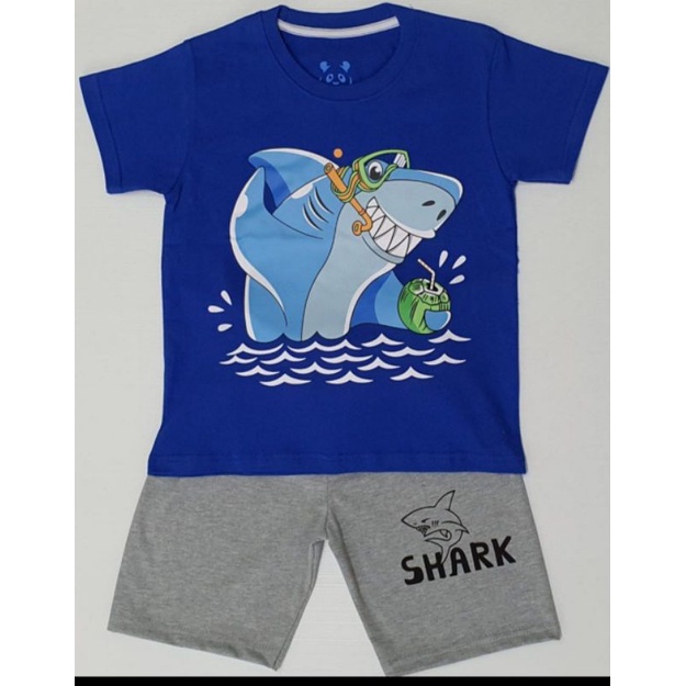 baju setelan anak ikan hiu biru