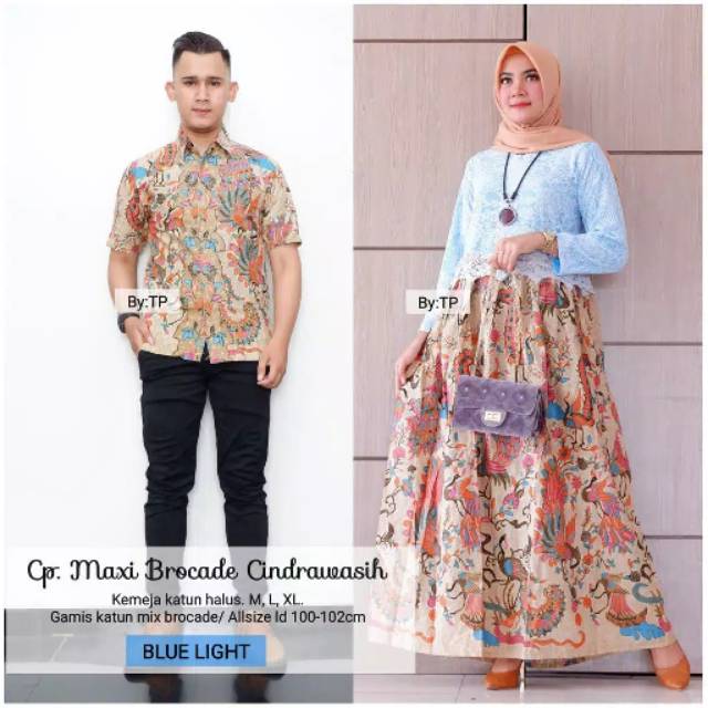 Batik Couple Gamis Bahan Jarik Mix Brokat <br />brokat Couple Batik Brokat Cendrawasih