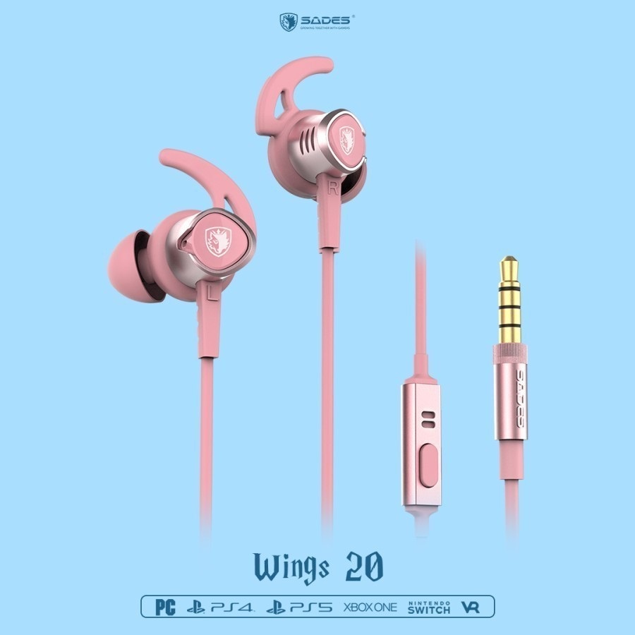 Sades Wings 20 Wired Gaming Earphone - Merah Muda Pink