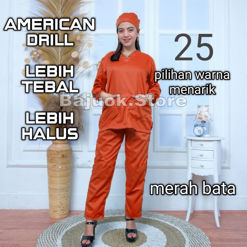 baju ok lengan panjang/baju jaga lengan pendek/baju scrub dokter/baju om lengan pendek american drill perawat rumah sakit baju ok joger laboratorium seragam dokter