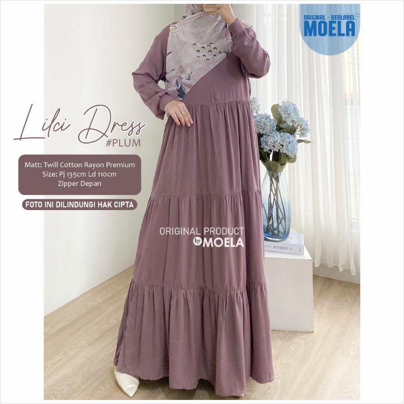 Biumi Dress Gamis Polos Jumbo Allsize Busui Premium Twill Catton Rayon Original Ori Moela Berlabel-Lilci plum