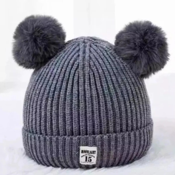 Kupluk Rajut Tebal Kualitas Terbaik Bear Baby Kids Hat High Quality// Kupluk Rajut Pompom// Kupluk rajut anak murah