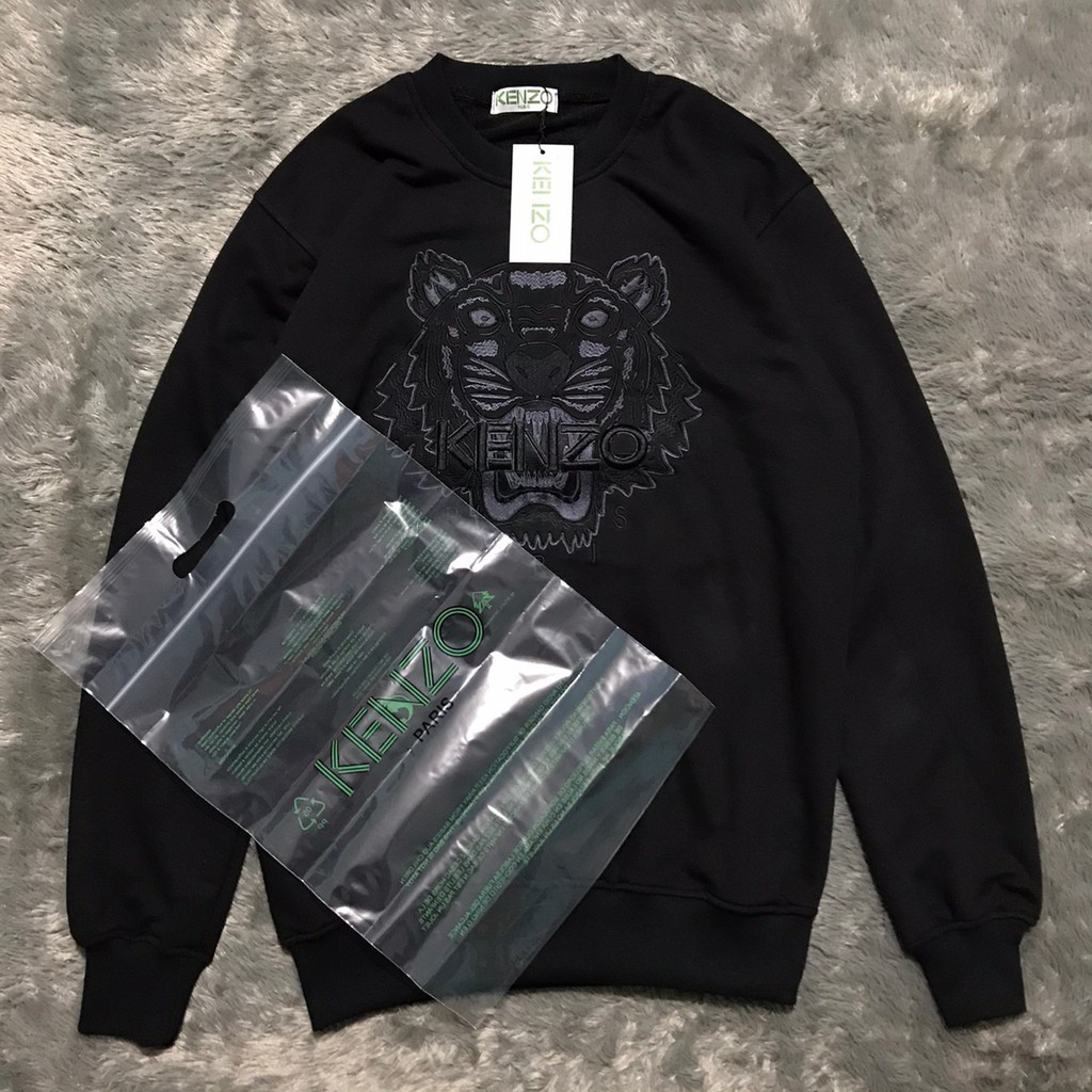 SWEATER CREWNECK KENZO EMBROIDERED BLACK IN BLACK HIGH MIRROR PREMIUM QUALITY TERLARIS