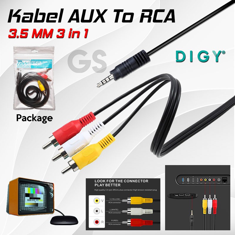 [ 1.2m ] Kabel 3 RCA AUX AUDIO A/V High Quality / Kabel Audio