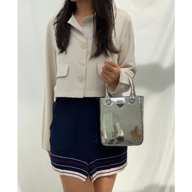 Tas PRD Silver Brushed Small Leather Tote