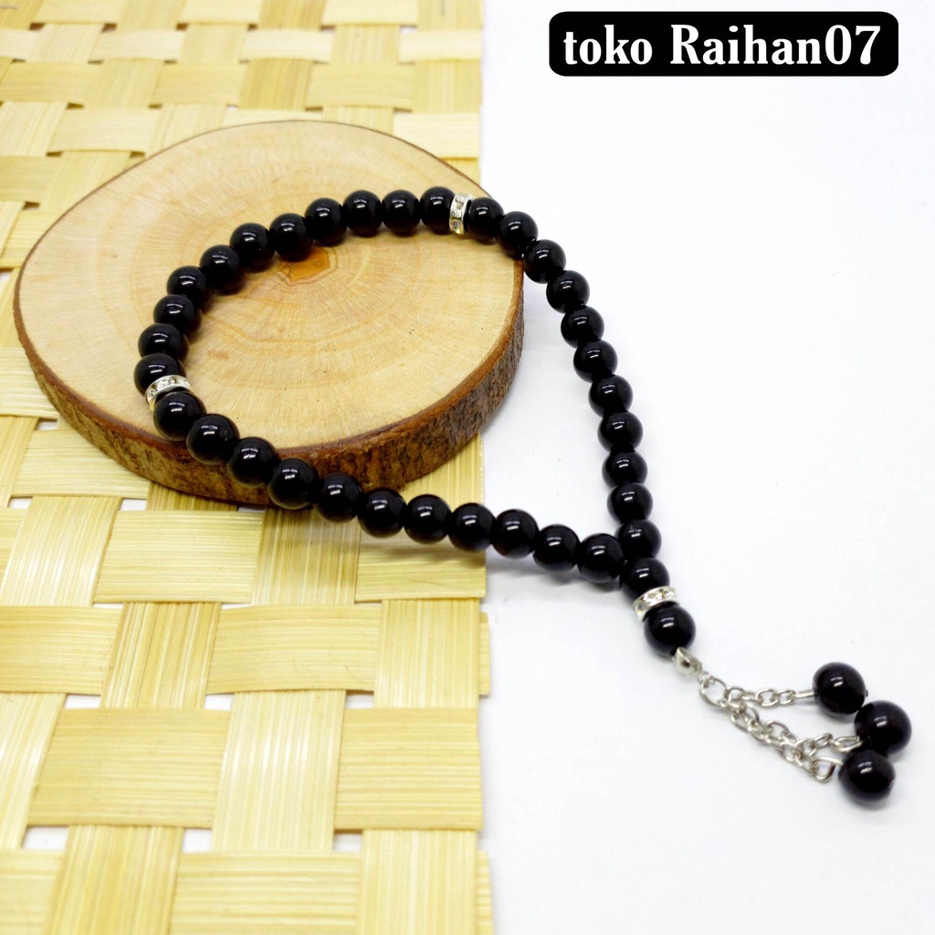 TASBIH BATU BLACK ONIX 33 BUTIR 8MM RANTAI