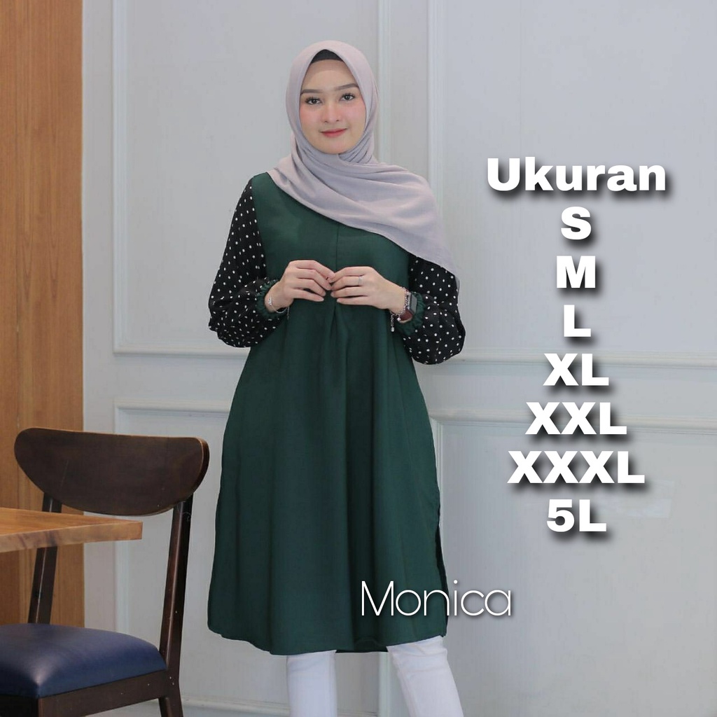 Monica Tunik Big Size Ukuran Size S M L XL 2XL 3XL 4XL XXL XXXL  XXXXL 2L 3L 4L 5L  Tunik Wanita Jumbo Big Size Baju Korea Over Size