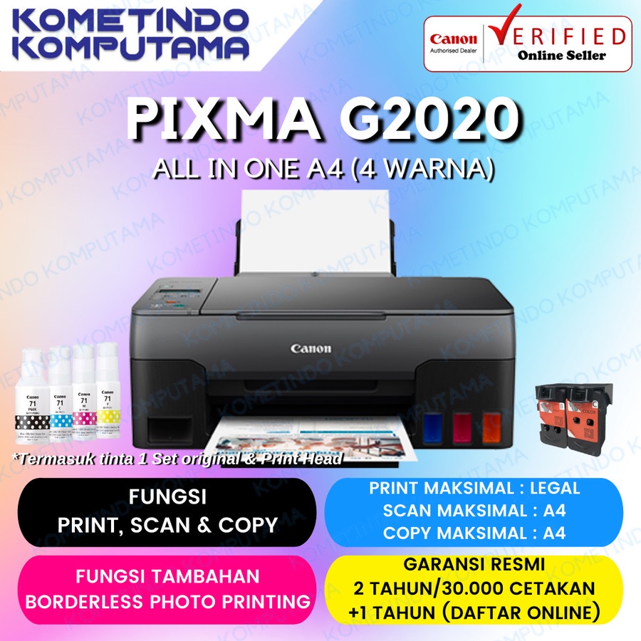 Printer Canon G2020 PIXMA G-2020 Print Scan Copy - TINTA ORIGINAL 100% GARANSI RESMI G 2020 / GI-71 / BH70 / CH70 / MC-G02 - Ink Tank Infus