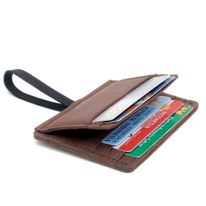 Dompet Kartu Pria Wanita Lipat Card Holder Resleting Kulit Asli 18 Slot kartu