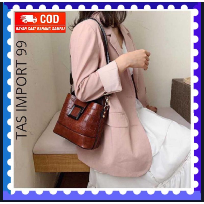 TAS SELEMPANG SLING BAG WANITA CEWEK PEREMPUAN CROCO BUCKET IMPORT BATAM PREMIUM BRANDED ORIGINAL MU