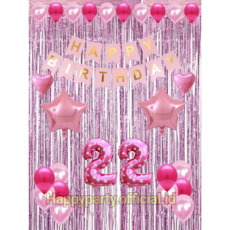 PAKET DEKORASI ULANG TAHUN/ HAPPY BIRTHDAY TEMA PINK UK. 2 X 2 METER