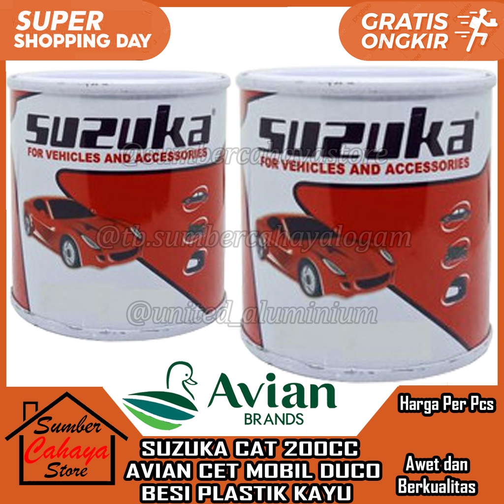 Cat SUZUKA 200CC 200 CC AVIAN BESI PLASTIK KAYU SERBAGUNA VARNISH PAINT CET CAT KALENG PELASTIK SERB