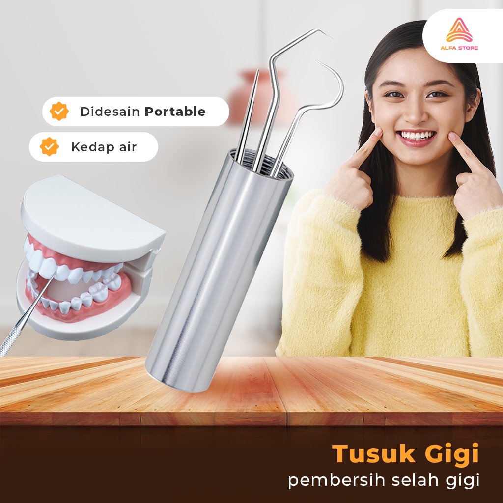 Set Tusuk Gigi Stainless Pembersih Sela Gigi 3 Pcs Steril Toothpick Set