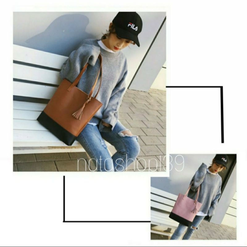 TOTE BAG Tas wanita Bahan Sintetis Pakai Resleting