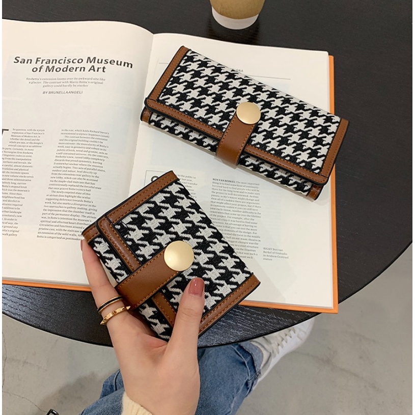 CHIKOISME - GOLDEN Dompet Lipat Motif Houndstooth Kancing Emas Cute Korean Style Zigzag mini wanita koin NR