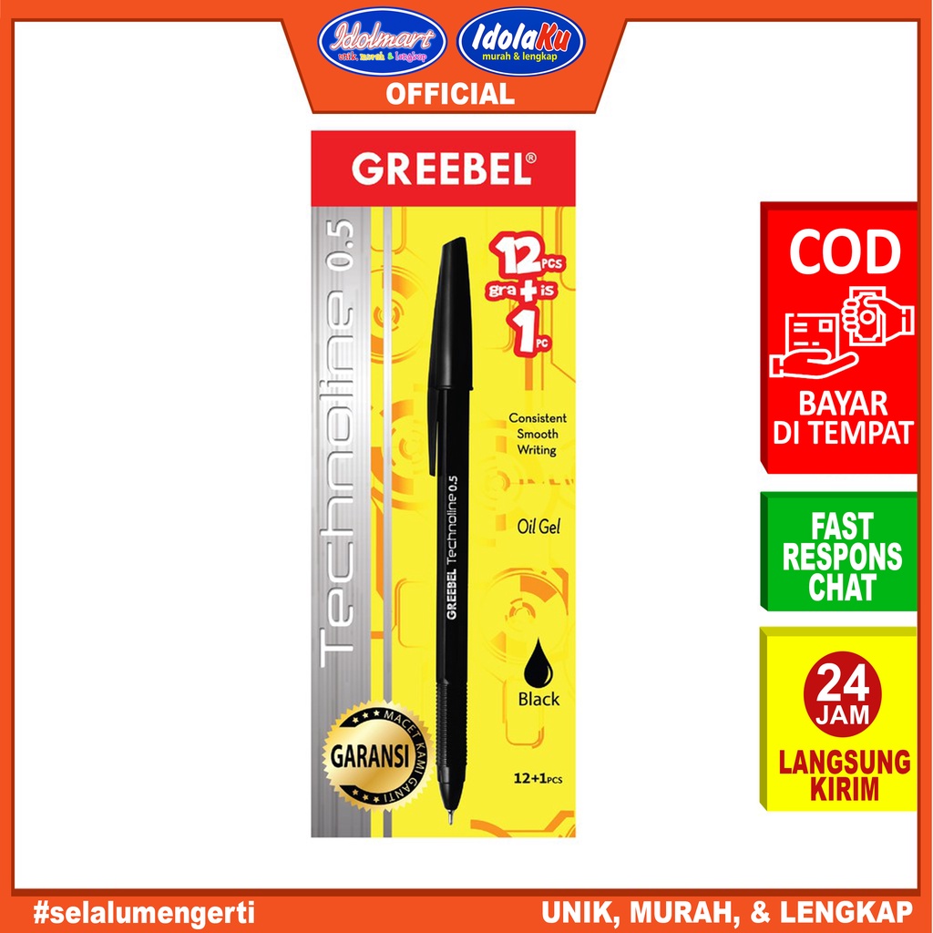 

IDOLMART Pulpen greebel / Ballpoint / Balpoint / Bolpen/ Pen Technoline 0.5 BLACK (12+1)