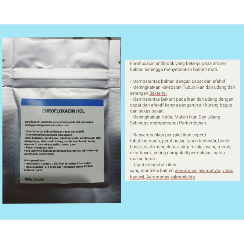 Enrofloxacin hcl 10 gram / antibiotik ikan / enro / enrofloxacin / obat ikan / inroflox / inroflok