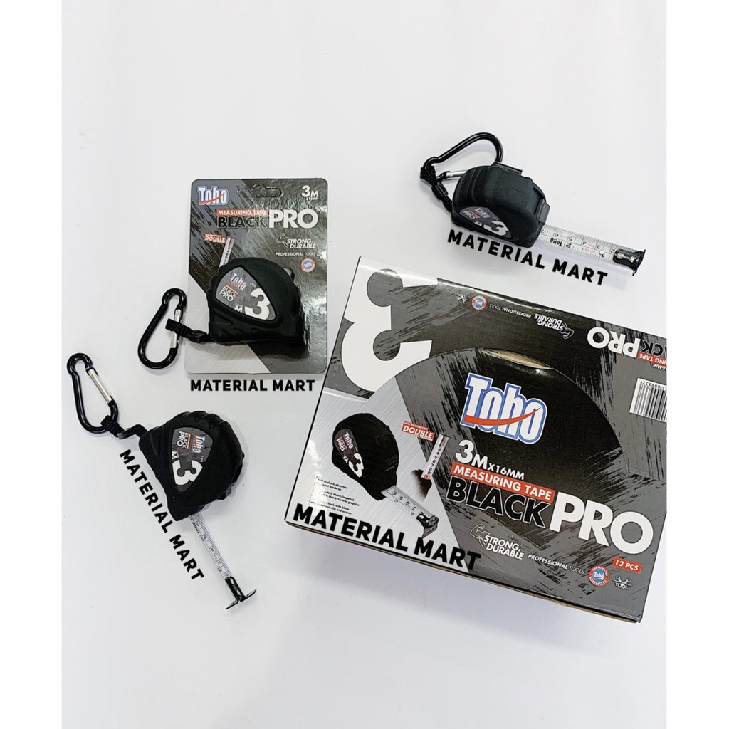 Meteran Toho 3m Black PRO ( ORI ) 3 Meter | Alat Ukur Plat 3 m Hitam | Material Mart