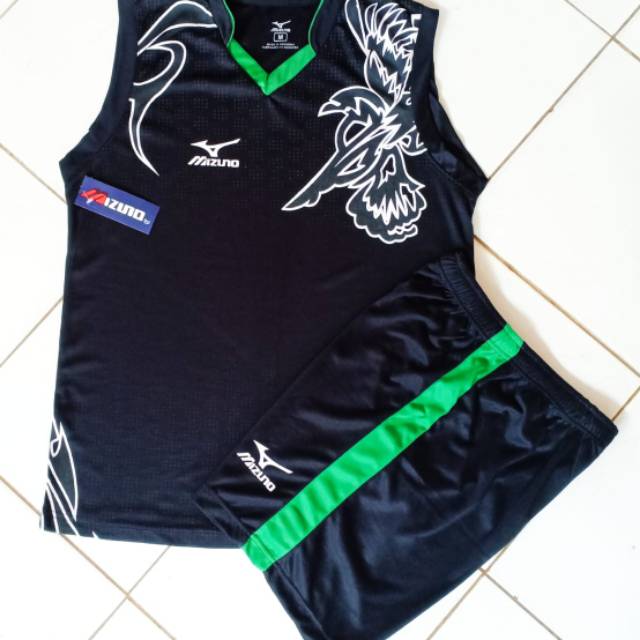 Jersey Volly Mizuno singlet Hitam-hijau/ Baju Voli / Kostim Tim /  Kaos Setelan Olahraga Volley Ball