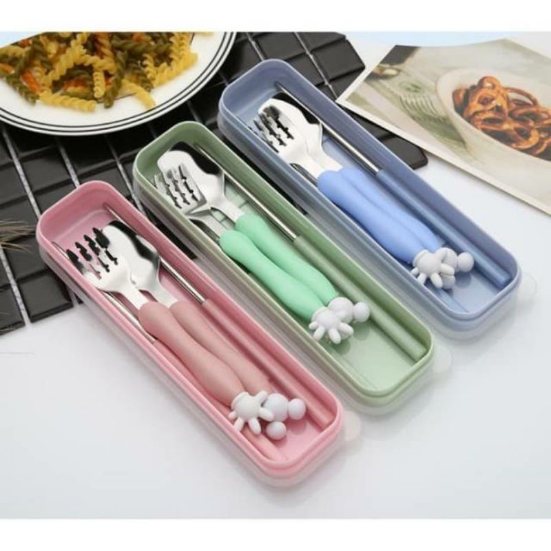 ~ PIYOSHI08 ~ Set Alat Makan Anak Mickey Garpu Sumpit Sendok Set Stainless Steel Souvenir Ultah Anak PD92