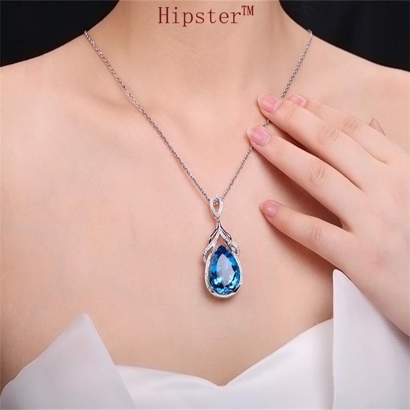 New Fashion Diamond Blue Crystal Stone Pendant Necklace