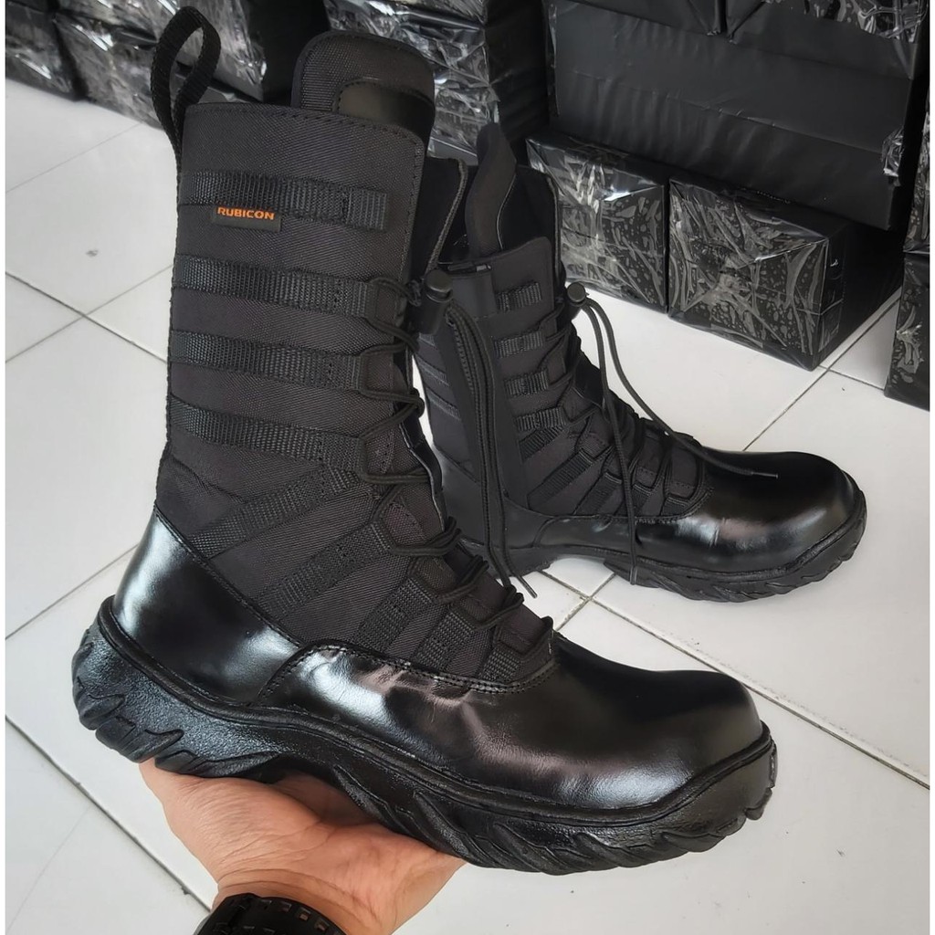 RUBTRACK - Sepatu Pdl Ninja Jaguar Bahan Kulit Asli Safety Ujung Besi Sepatu Pdl Polri Tni Kerja Touring Top Tactical Shoes