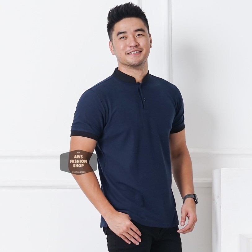 Kaos Polo Pria Polo Shirt Kerah Shanghai Polos Biru Navy Lengan Pendek Ada BIG SIZE JUMBO XXL / 3XL