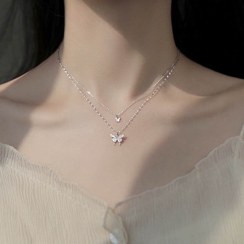 Kalung 925 Silver Blingbling Dengan Liontin Kupu-Kupu Gaya Korea Untuk Wanita Butterfly