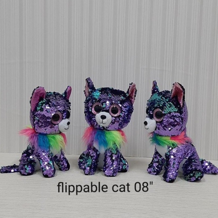 Boneka Sequin Cat 18cm/Boneka Kucing usap 2 warna/Boneka Squin/boneka Flippable/Boneka Usap