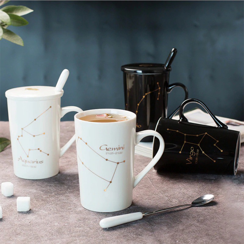 Mug Keramik Zodiak Couple Sendok Tutup Wedding Cangkir Mug Keramik Zodiak Couple Sendok Tutup Wedding Cangkir