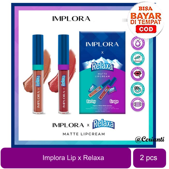 [2 PCS | RELAXA BARLEY &amp; GRAPE] [BPOM] Implora X Relaxa Matte Lipcream Lip Cream Barley And Grape Cerianti