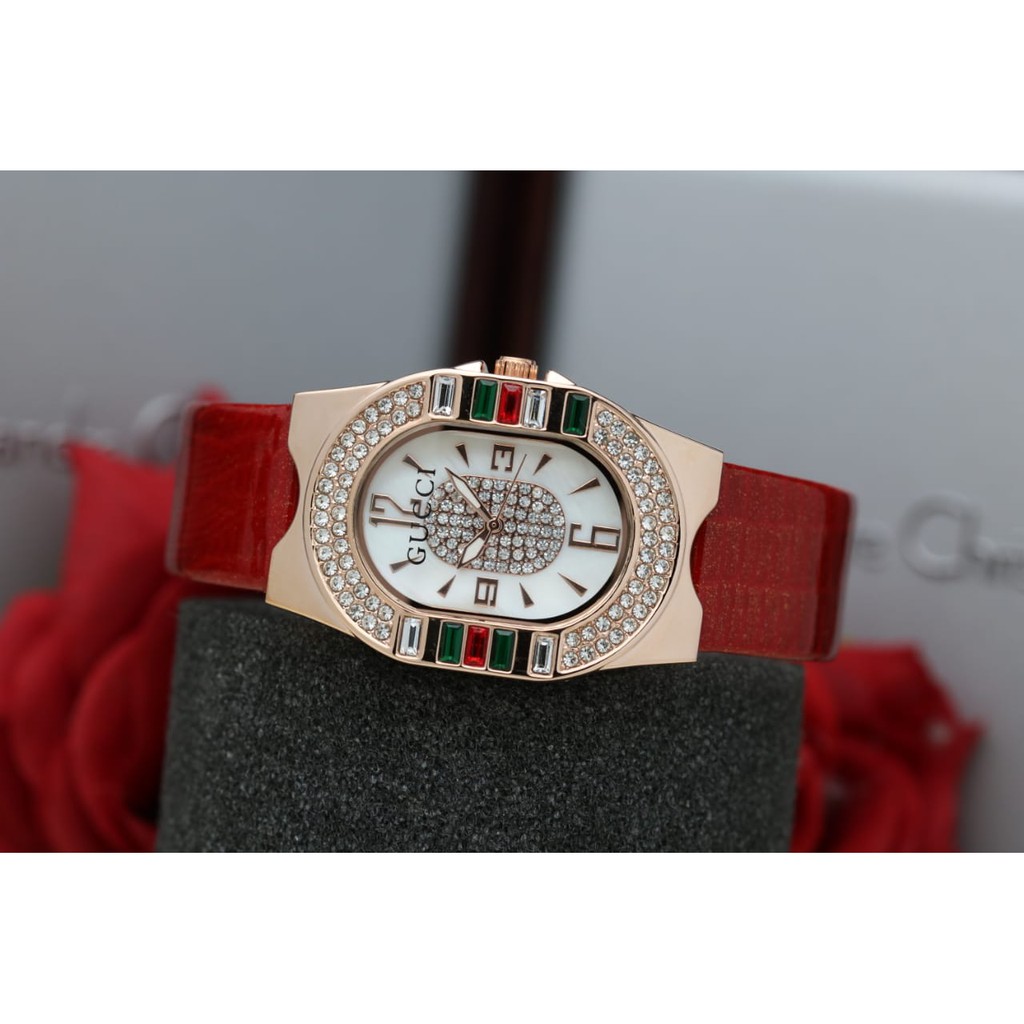 Jam Tangan Wanita Cewek Analog Gucci Premium Tali Kulit