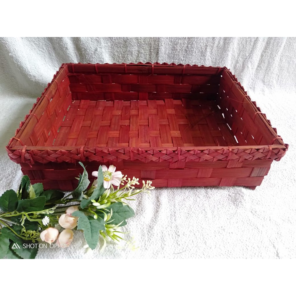 BEST PRODUCT keranjang parcel keranjang bambu keranjang hantaran keranjang anyam - BESAR - MERAH