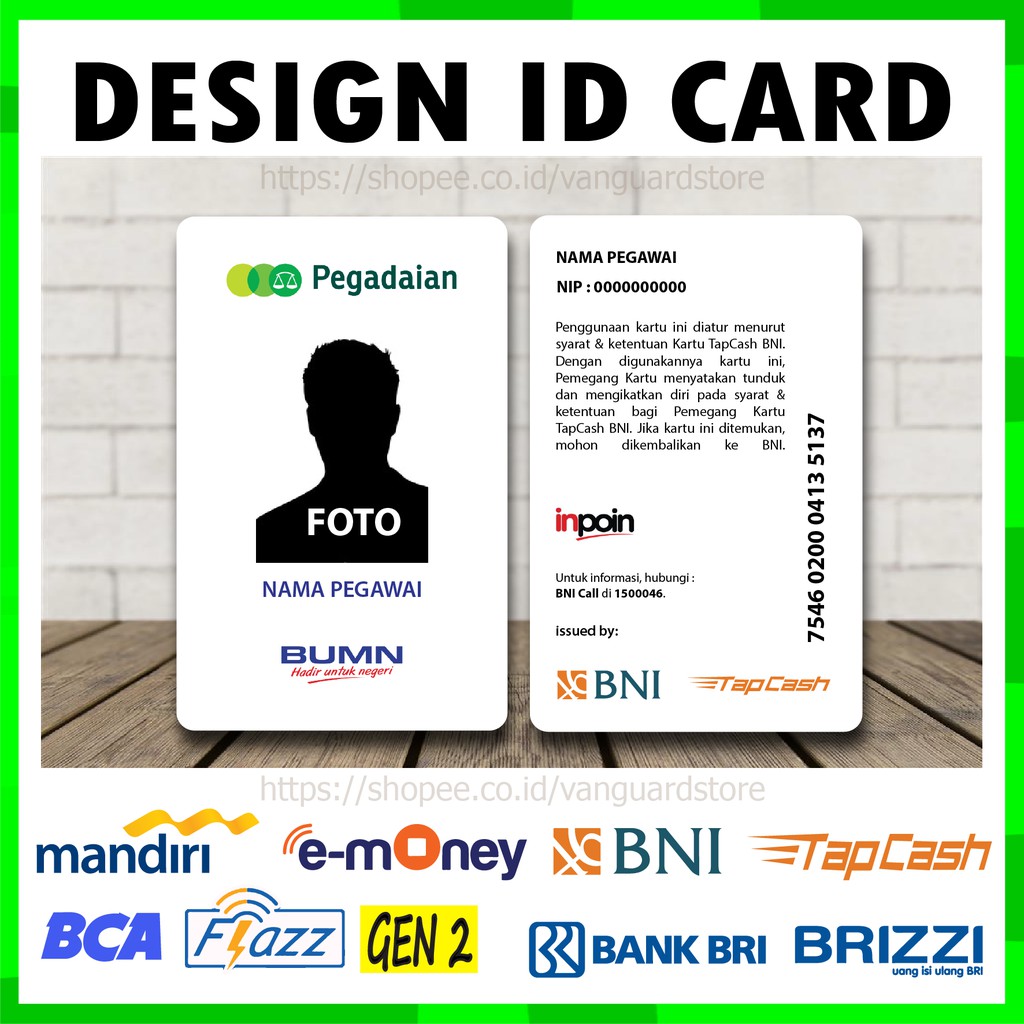 KARTU EMONEY ID CARD PEGADAIAN KARTU ETOLL E MONEY MANDIRI FLAZZ BCA BRIZZI BRI TAPCASH BNI - 2 SISI