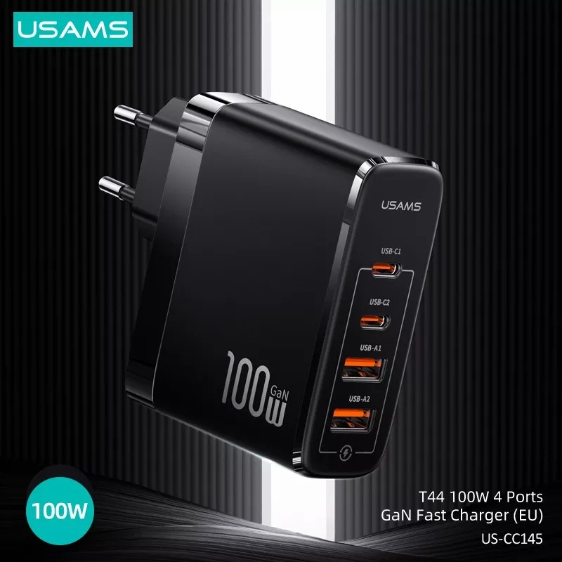 USAMS CHARGER 100W GAN 4 PORT CHARGER LAPTOP HP MACBOOK QUICK CHARGER PD 3.0 / PPS/SCP/FCP/AFC/APPLE2.4