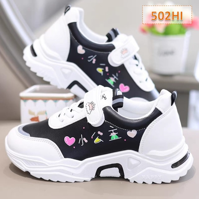 Sepatu Sneakers Anak Lovely Cewek Cowok Hitam Pink Putih (502)