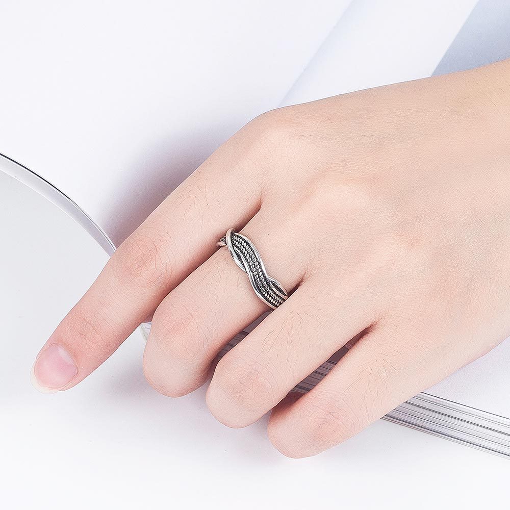 925 Perak Cincin Untuk Wanita/pasangan Cincin yang Dapat Disesuaikan Jalinan Perhiasan Retro JZ00091