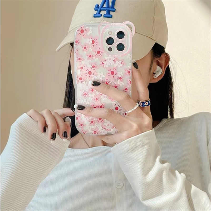 Soft Case Silikon TPU Motif Bunga Pink Untuk iPhone 13 12 11 Pro Max X Xr Xs Max SE 2020 8 7 6 6s Plus