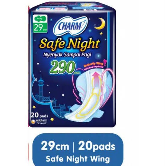Charm Pembalut Safe Night 29cm Wing 18 pads
