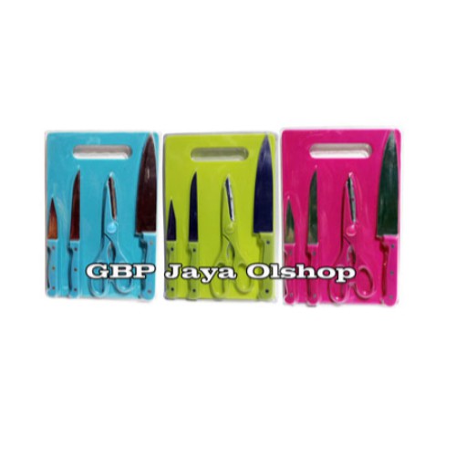 Gunting + Pisau + Talenan set - Hijau Tua