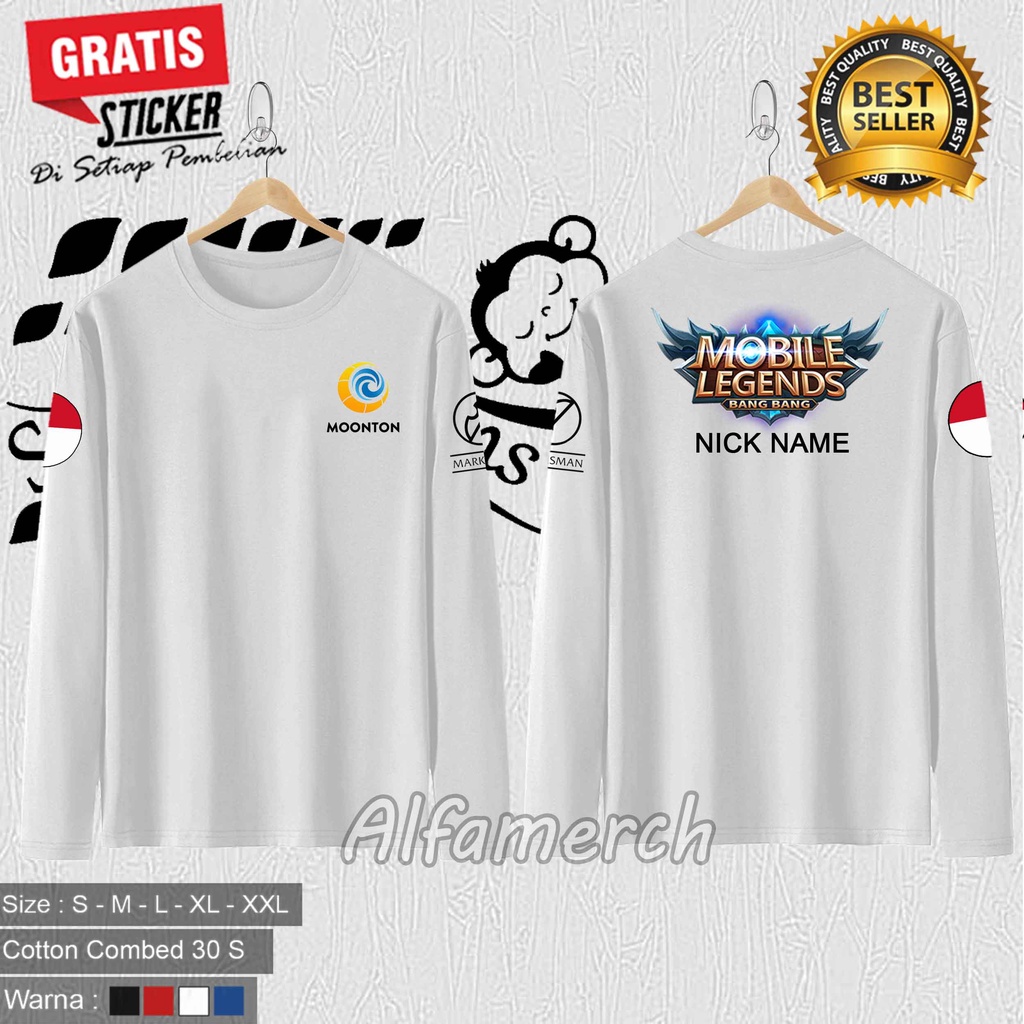 Baju Kaos T shirt Tshirt Lengan Panjang MOONTON ML MOBILE LEGENDS Distro Murah Keren Pria Wanita