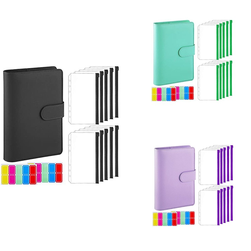 A6 Binder Set Planner Notebook Binder Kantong Penyimpanan Arus Amplop Tagihan dengan 10 Pcs 6 Lubang Pengikat Ritsleting Folder Gratis Label