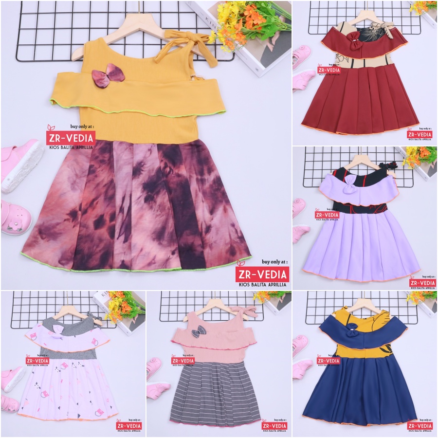 Dress Rachel uk Bayi - 5 Tahun / Baju Anak Perempuan Dres Sabrina Casual Gaun Pesta Daster Export kiosbalitaaprilia