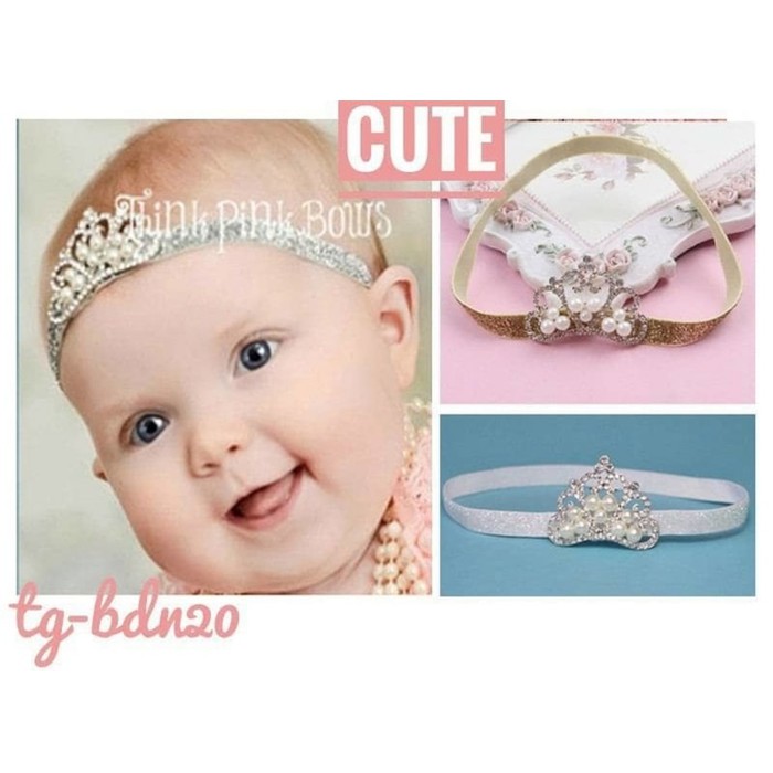 EMY HB02-Bandana pearl diamond kecil silver gold headband anak bayi baby GIRL