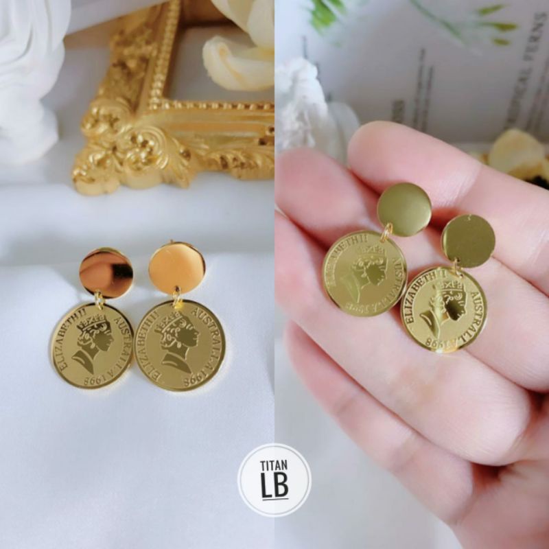 Anting Tusuk Gold Dan Rosegold Koin Lapis Emas N16082104