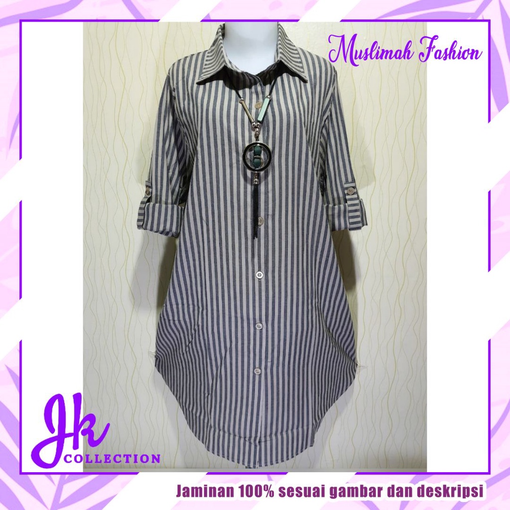 Tunik Garis Garis / Pakaian Katun Wanita Lengan Panjang T.022IK