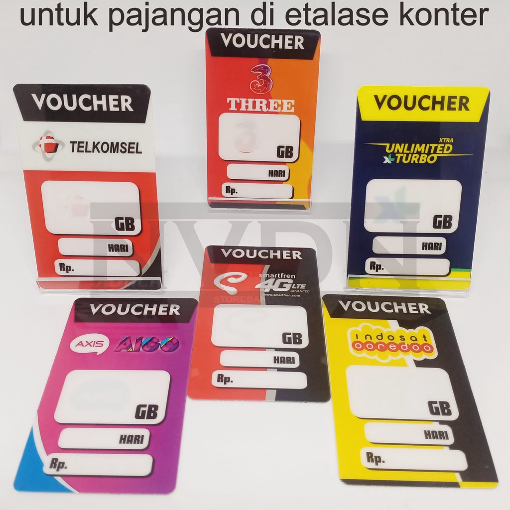 

Label Voucher dan Kartu Perdana bahan Id Card untuk Pajangan di Etalase konter