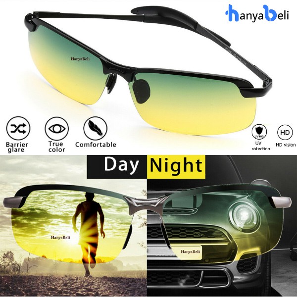 Kacamata GreenYellow Day Night Vision UV400 Polarized Anti Silau Siang Dan Malam